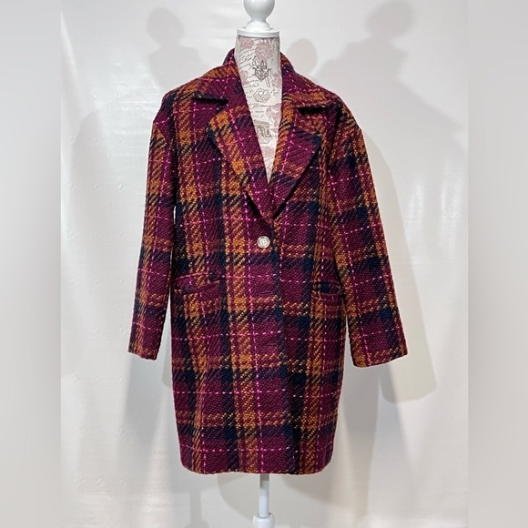 A NEW DAY Maroon, orange &‎ black plaid wool blend jacket size M - Picture 5 of 14